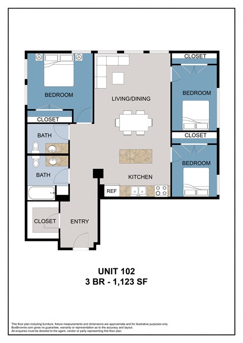 Three Bedroom/1.5 Bath - Unit 102